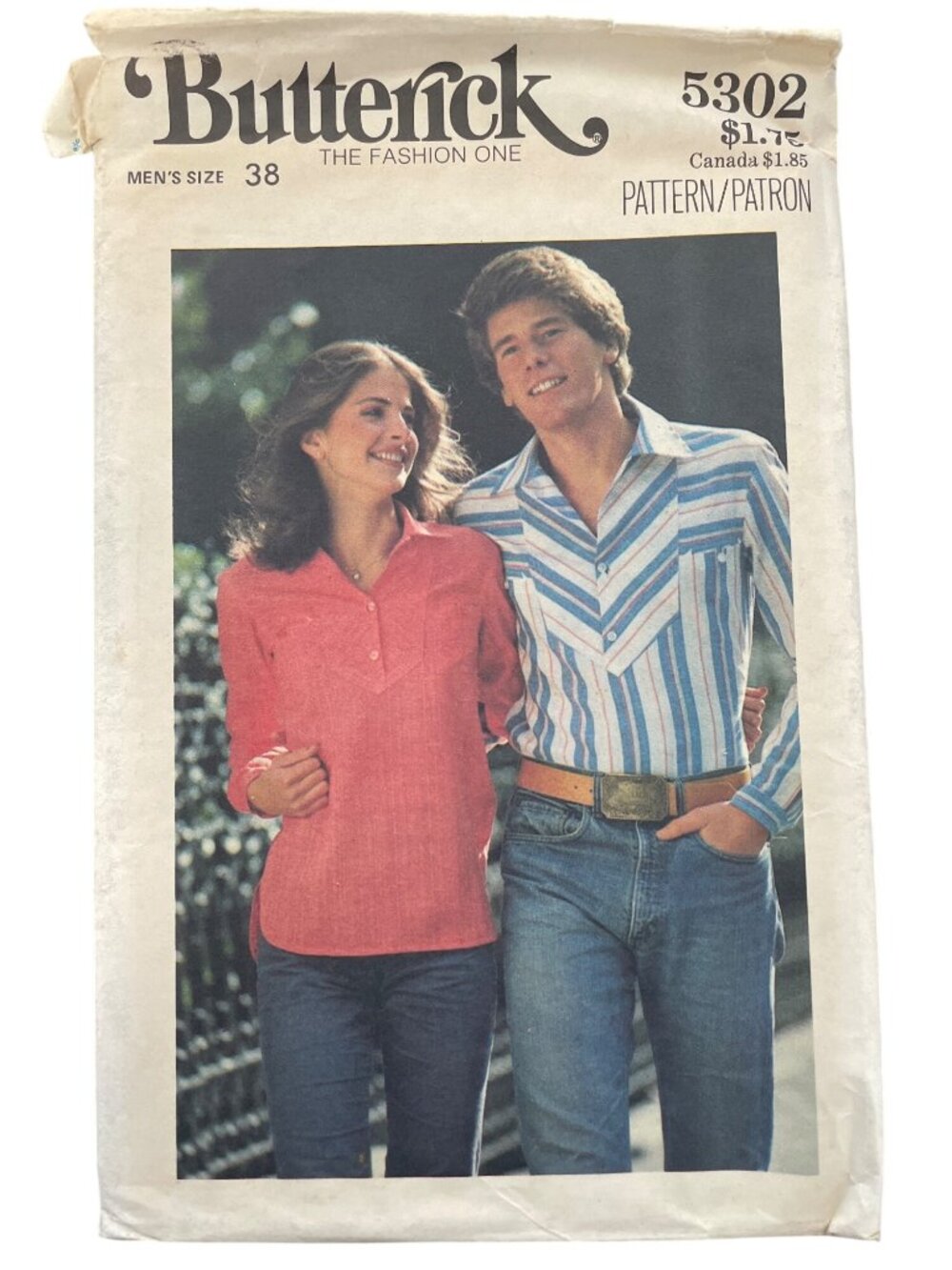 Vintage Butterick 5302 Mens Shirt Pattern Size 38 Semi Fitted Button Front UNCUT